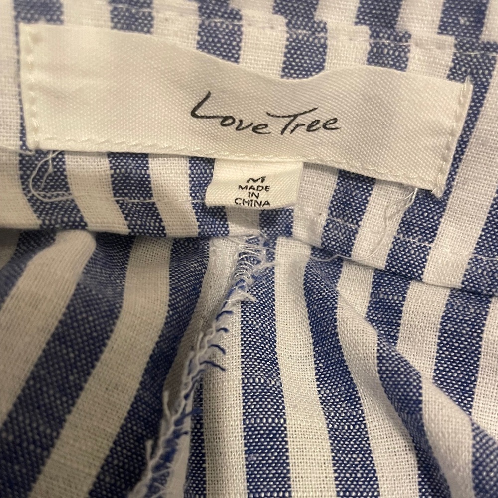 3/$15 Love Tree Blue & White Striped Linen Style Cotton Shorts Tie Belt  M - Picture 5 of 8